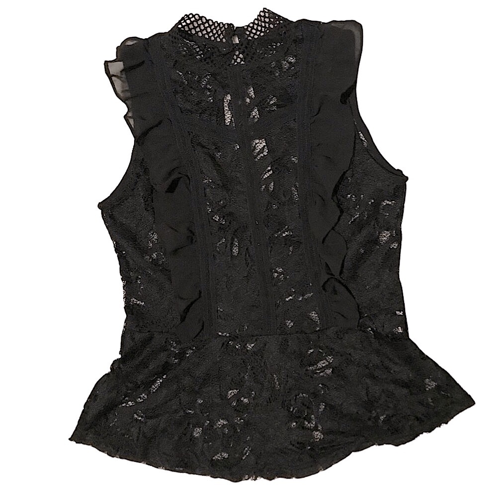 Victorian Black Lace High Collar Shell